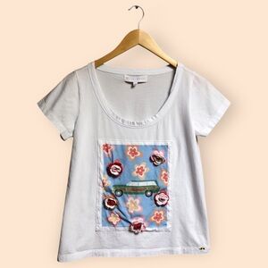 Lemonwood Retro Cotton T-shirt Classic Woody Car Crochet Knit Flowers Designer S